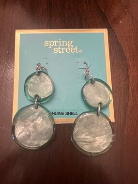Spring Street Teal-Edged Shell Double Drop Earrings